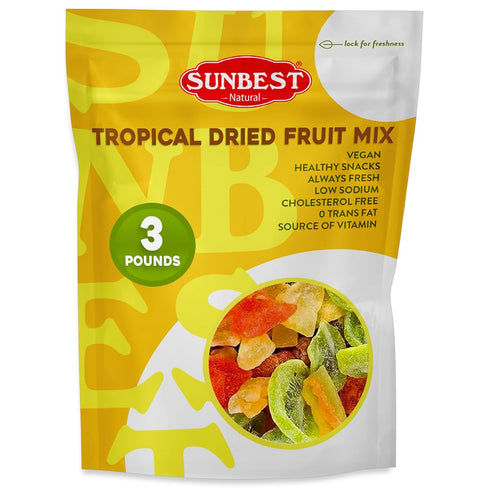 Sunbest Natural Tropical Dried Fruit Mix 3 lb Bulk Bag (48 oz)