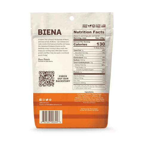 5 Biena Foods, Chickpea Snack Habanero, Ounce