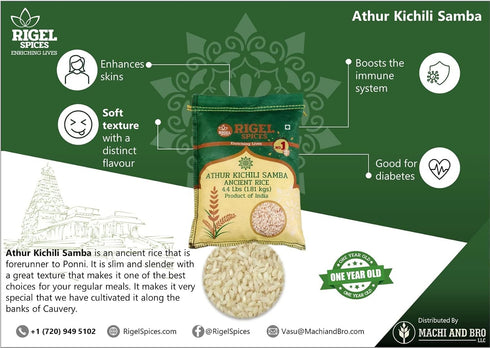 (10Lbs) 12+ Rigel Spices | Athur Kichili Samba Rice | AGED MONTHS | GLUTEN FREE | Ancient Rice from India