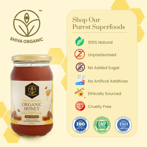 17.63 (500g) Shiva Organic's NPOP Organic Certified Honey - NMR Tested, Natural Honey, No Added Sugar, Flavorful