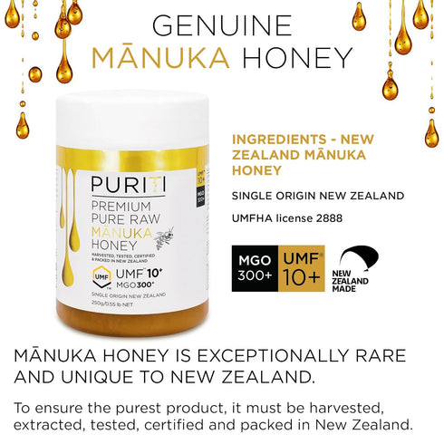 300+ 10+ 100% 8.8 Oz 250g Packed PURITI Manuka Honey MGO / UMF | Pure Genuine Raw Manuka Honey | / | Harvested, Tested