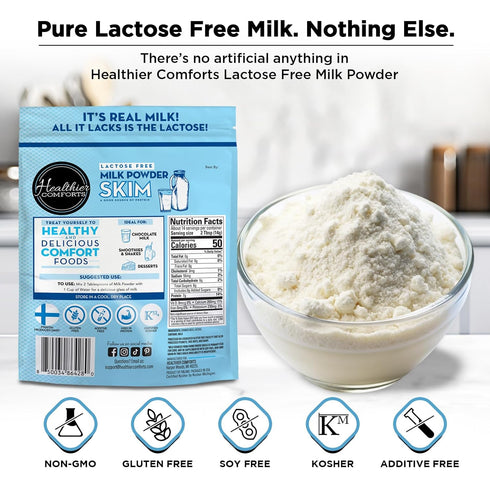 14 (7 oz) (7 oz) Healthier Comforts Lactose Free Skim Milk Powder | High Protein, Fat Free, Non-GMO, rBST Hormone Free