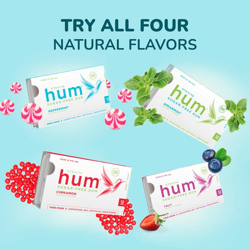 Stevita Hum Cinnamon - Sugar-Free Gum, 12 Pieces, Pack of 12 - Supports Oral Health, Non-GMO, Vegetarian, Keto
