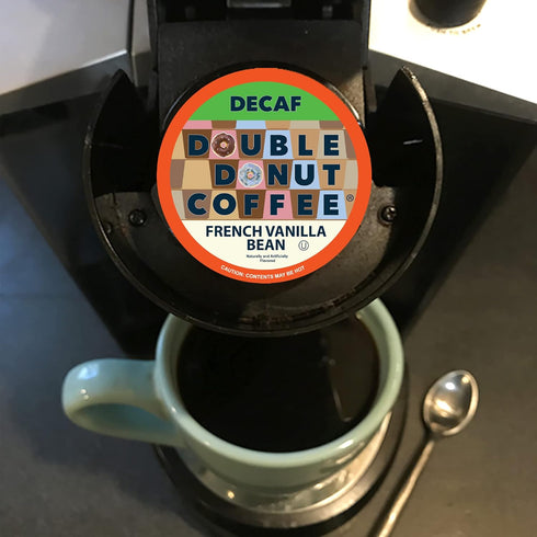 24 Count Double Donut Decaf French Vanilla Coffee Pods, Medium Roast Single Serve French Vanilla Bean Decaf Flavored