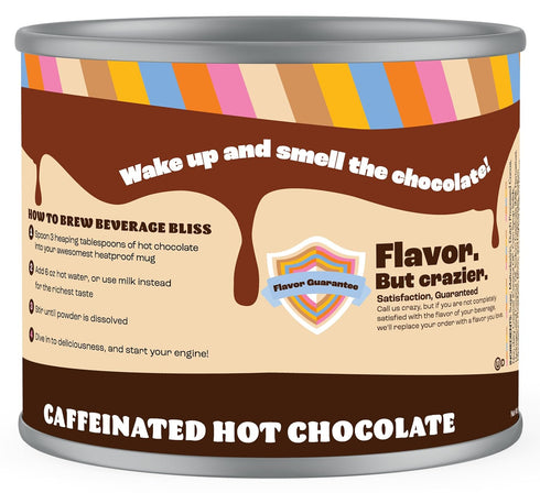 12 Crazy Cups Caffeinated Molten Chocolate Souffle Hot Cocoa Mix - Premium Coffee Substitute, Ounce Canister for Bulk