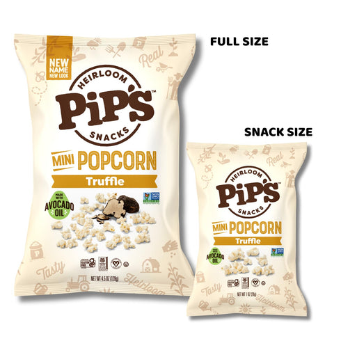 1 oz (24 Packs Pips Heirloom Truffle Mini Popcorn Bags pk) Individually Wrapped Snack Made With Heirloom Corn, Real