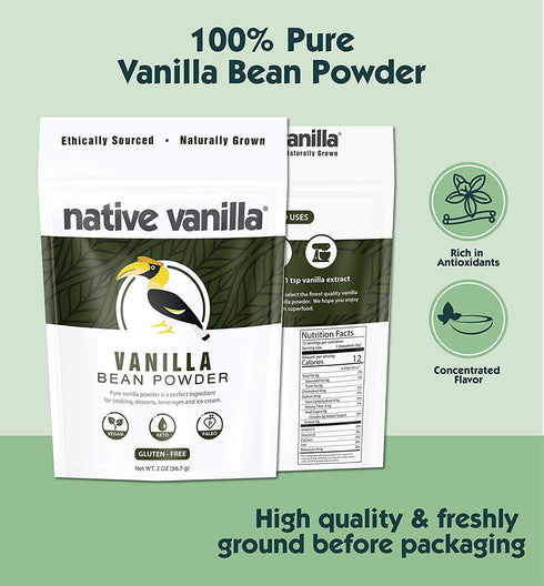 Vanilla Bean Powder, 2 oz Premium 100% Pure Ground Tahitian for Cooking, Baking, Coffee, and Desserts