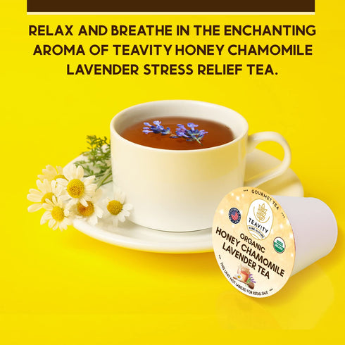 (36 Organic Chamomile and Lavender Tea Pods for Keurig - Decaf Herbal Tea for Keurig K Cups - Honey Chamomile Lavender