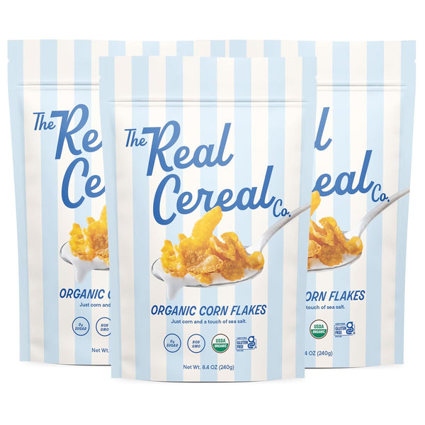 The Real Cereal Company, Organic Corn Flakes Cereal 3-Pack, Zero Sugar, Gluten