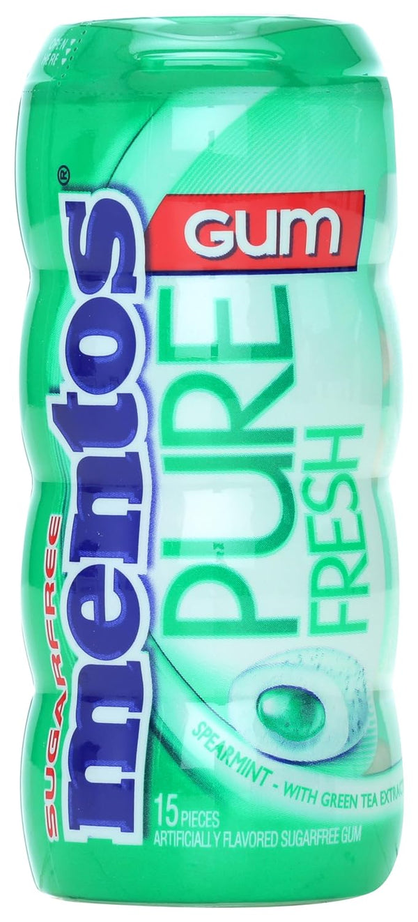 Mentos Pure Fresh Sugar-Free Chewing Gum with Xylitol, Spearmint, 15 Piece Bottle