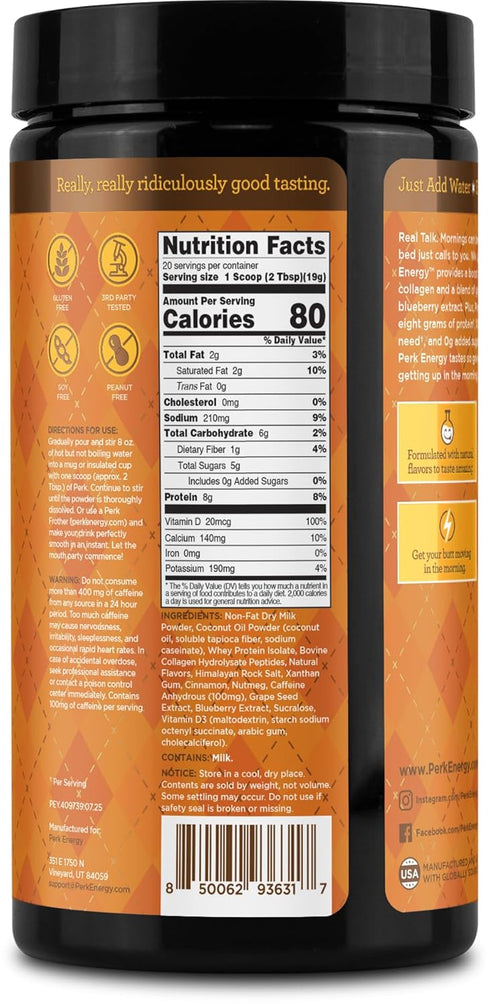 20 100mg Perk Energy Drink Mix (Pumpkin Butter Pecan) Servings - Caffeinated Healthy Coffee Alternative with Protein