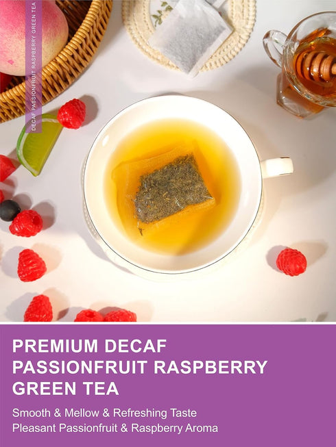 100 Count TeeLux Decaf Passionfruit Raspberry Green Tea, Passion Fruit & Raspberry Flavored Decaffeinated Green Tea