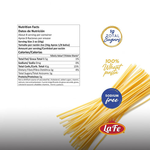 16oz 3 Pack La Fe Linguini Pasta - - Unenriched Semolina Wheat Italian Pasta Linguini - Cholesterol & Sodium Free