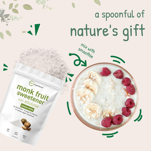 2 lbs 1:1 Monk Fruit Sweetener with Allulose, | No Erythritol | No Aftertaste, White Sugar Substitute, Keto & Vegan