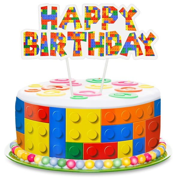 Leinuosen 9 Pieces Color Building Block Cake Border, Birthday Cake Topper Decoration for Building Block Theme Party