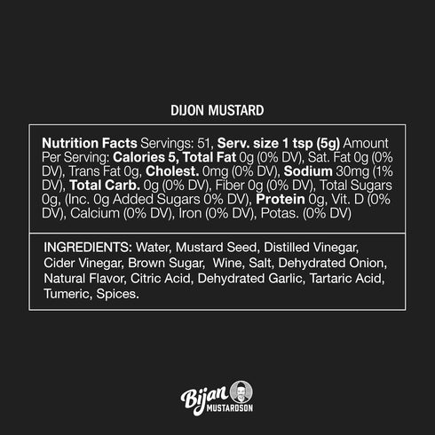 9 oz Bijan Mustardson Gourmet Dijon Mustard, Bold & Smooth Premium Spicy Condiment for Sandwiches, Pretzels, Burgers