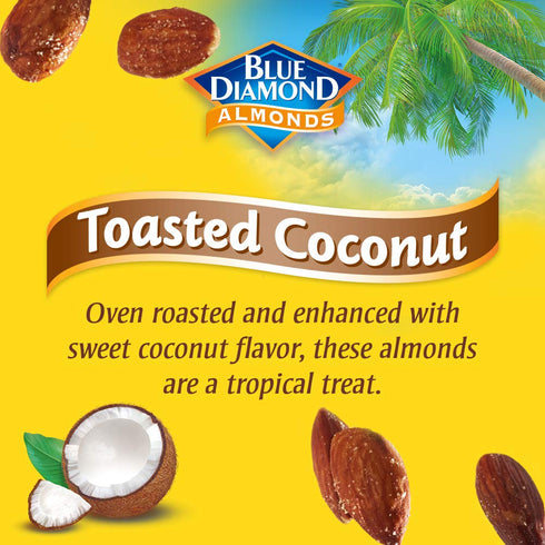 (1.5 Oz. Pack 12) Blue Diamond Almonds, Toasted Coconut Flavored Snack Nuts, Single Serve Bags Tubes