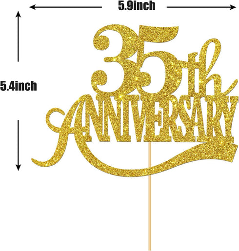 Gold Glitter 35th Anniversary Cake Topper for Happy 35th Wedding Anniversary / Birthday Party Decorations