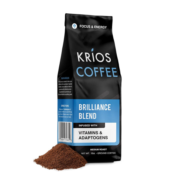 Krios Coffee Brilliance Ground Coffee, Medium Roast with Essential Vitamins, 10 oz Bag