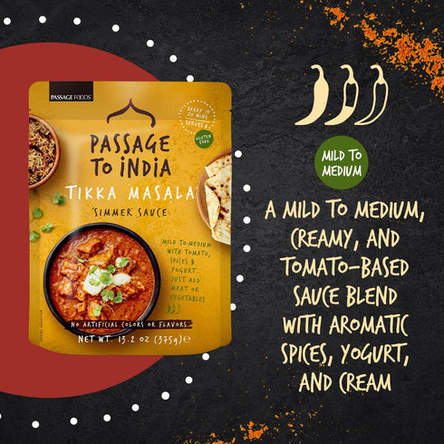 Simmer 20 (375g) Passage to India Ready to Eat Meals - Tikka Masala Sauce - Authentic Indian Food - Prepared Meals