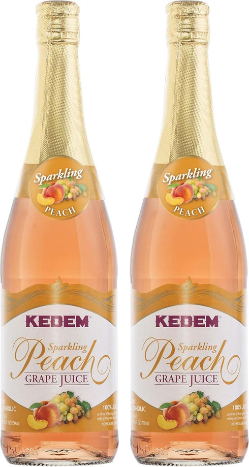 kedem Sparkling Peach Flavored Grape Juice (2 Pack) No Sugar Added, Non Alcoholic,