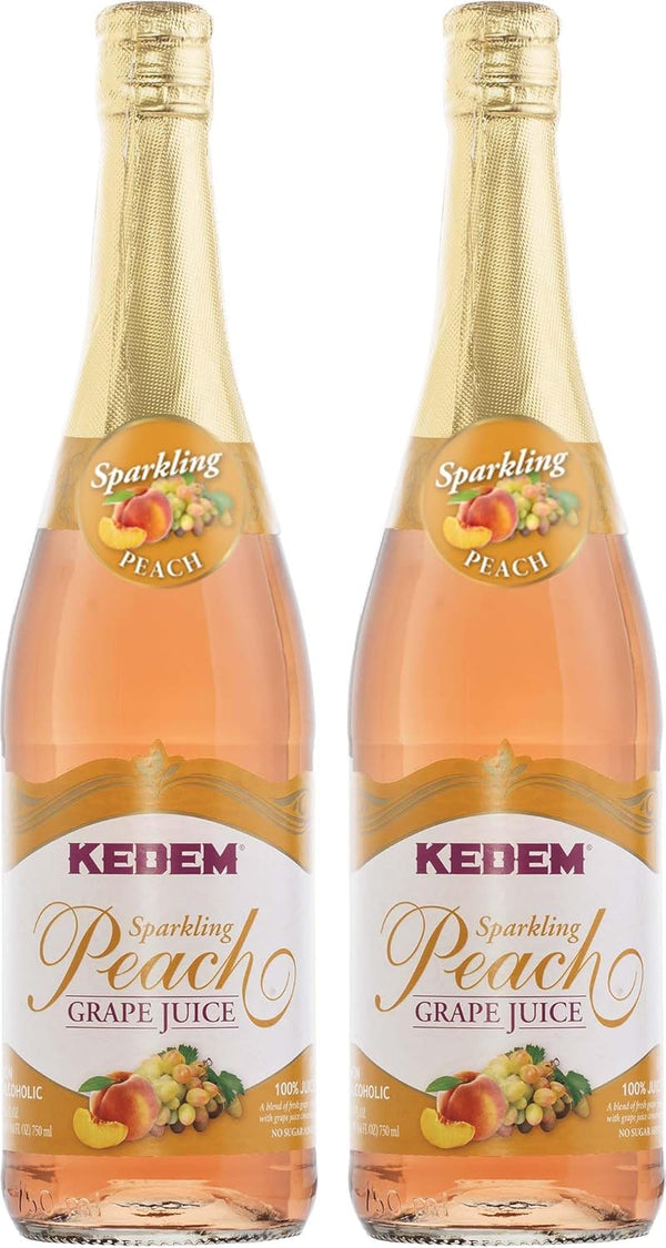 kedem Sparkling Peach Flavored Grape Juice (2 Pack) No Sugar Added, Non Alcoholic,