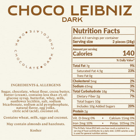 (3 4.4 oz Bahlsen Choco Leibniz Dark Cookies boxes) - Leibniz Butter Biscuits topped with a thick layer of German