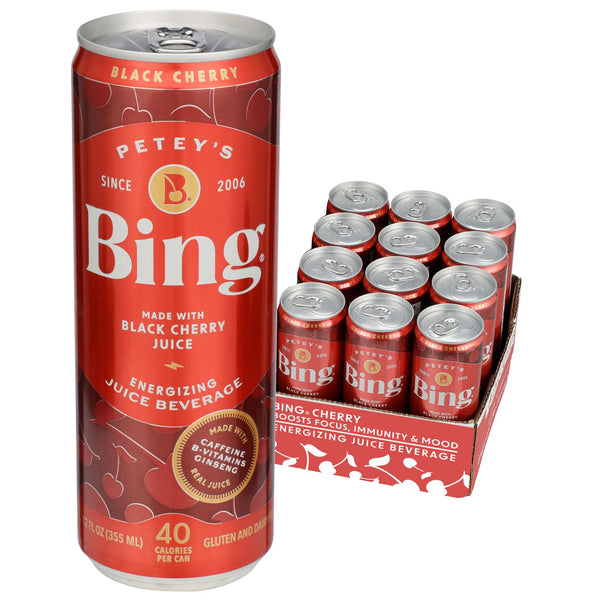 BING Energizing Juice Beverage Original Cherry (12oz/12pk) Made with REAL Juice! Low