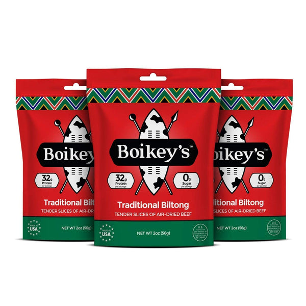 Boikeys Biltong South African Style Beef Jerky - Traditional Flavor - Gluten Free - 2 oz (3 Pack) - 16g Protein