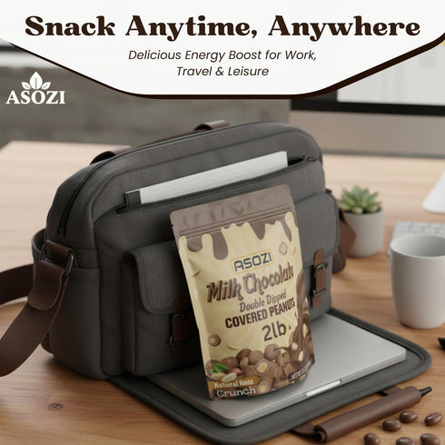 2LB ASOZI Double Dipped Milk Chocolate Covered Peanuts Resealable Bag Extra Thick Chocolate Coating, Crunchy Premium