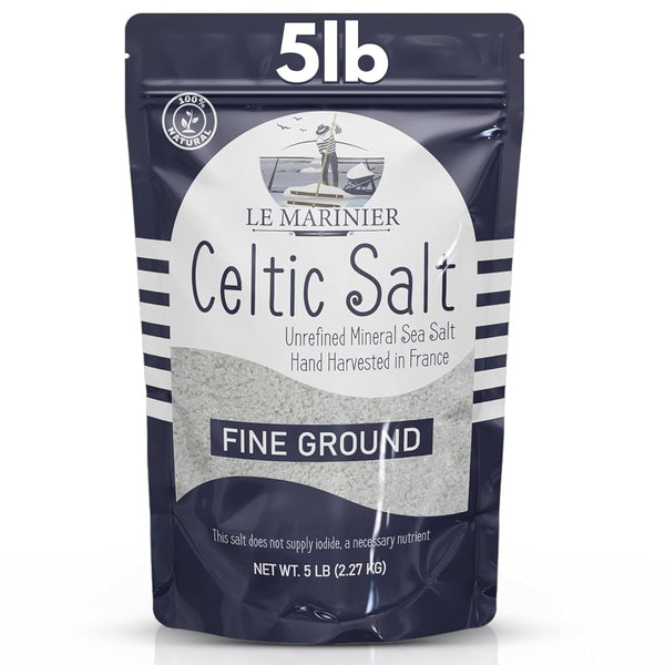 Le Marinier Celtic Salt Organic Fine Ground, 5lb Mineral Rich 100% Natural