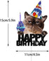 Cat Happy Birthday Cake Topper, Pet Themed Party Black Glitter Decoration Supplies