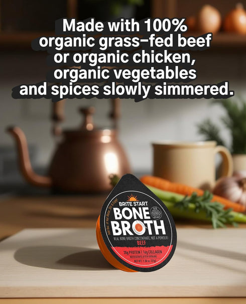 4 Count Packed 16g 20g Packets Brite Start Bone Broth - Beef Bone Broth - - Keto Friendly Concentrate with Collagen