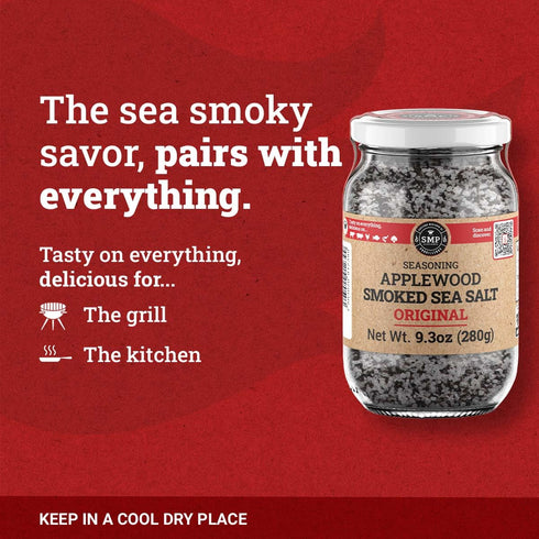 Pack 4 9.38 oz, 100% 10 of SMP Applewood Smoked Sea Salt Natural Gourmet Finishing Salt, Cold-Smoked for Days, Rich