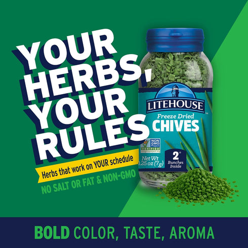 1 2 0.25 Litehouse Freeze Dried Chives - Organic Substitute for Fresh Chives, Jar Equal to Fresh Bunches, Non-GMO