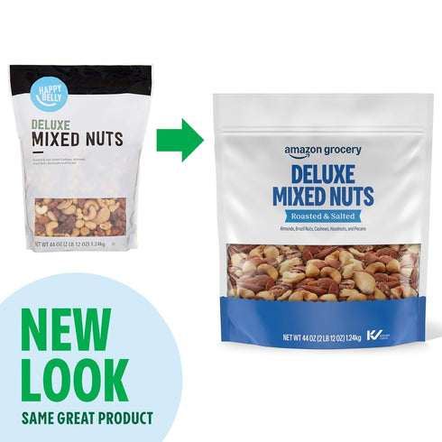 44 Oz Packaging Amazon Grocery, Deluxe Mixed Nuts, Roasted & Salted, (Previously Happy Belly, May Vary)