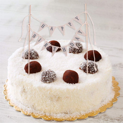 LOCOLO Happy Birthday Cake Toppers, Ivory Cake Topper with Wooden Sticks for Party Decoration Supplies