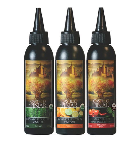 Thyme Balsamic Reduced Vinegar (150ml), Citrus Balsamic Reduced Vinegar (150ml) and Tomato