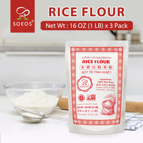 48 1 Pound(Pack 3), Soeos Thai Rice Flour Ounce (Basic), of Rice Flour for Baking or Cooking, All Natural White Rice