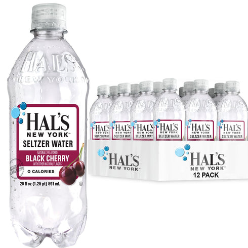 Hal's New York Seltzer Water , Black Cherry Sparkling Water, 20 Fl Oz Bottles (Pack of 12)