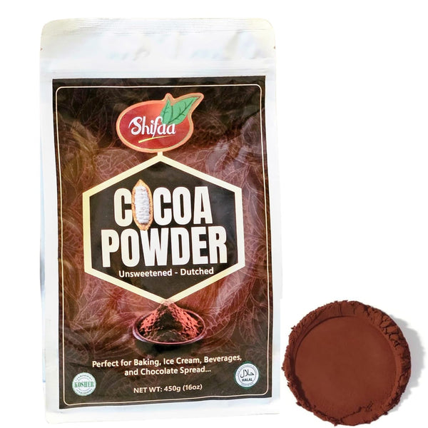 Shifaa Cocoa Powder Unsweetened, Alkalized - Reddish Brown:10-12% | Rich in Antioxidants, High