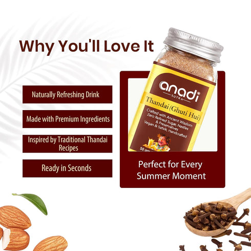 50g Summer Anadi Sutra Freeze Dried Thandai Powder | Traditional Indian Thandai Drink Mix with Almonds, Pistachios