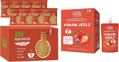 Konjac Jelly Pouch Drinkable Strawberry Flavor 10-Pack and High Protein (30g) Ramen
