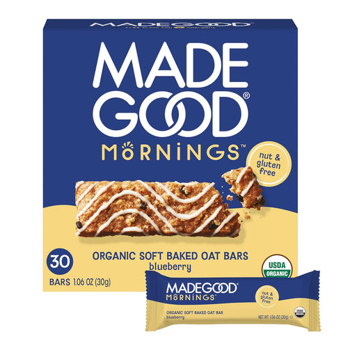 MadeGood Mornings Soft Baked Breakfast Bars, Blueberry, 1.06 Oz (30 Count) Gluten