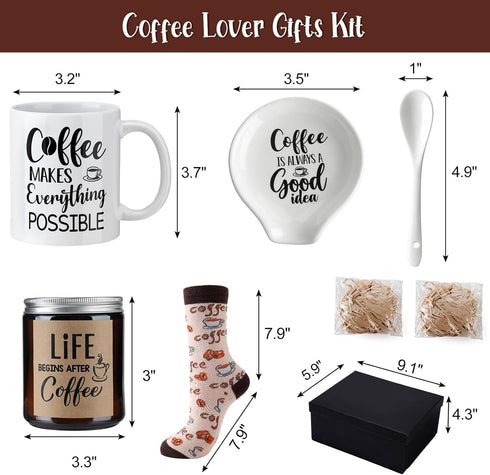 5 Set Vabean Pieces Coffee Gift Basket for Women - Coffee Lover Gifts Includes Mug and Spoon Rest Holder, Candle