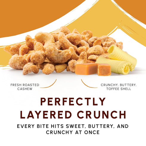 15 oz Snackathon Butter Toffee Cashews, Resealable Bag, Made in USA, All-Natural Fresh Roasted Nuts Coated in a Crunchy