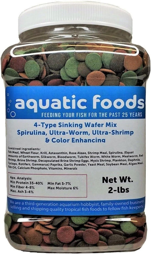 Aquatic Foods Inc. 4-Type Ultra Mix of 12mm - 1/2'' Wafers, Spirulina-Algae 6-Type Worm 10-Type