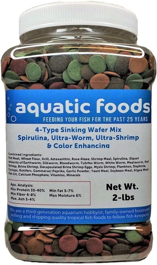 Aquatic Foods Inc. 4-Type Ultra Mix of 12mm - 1/2'' Wafers, Spirulina-Algae 6-Type Worm 10-Type