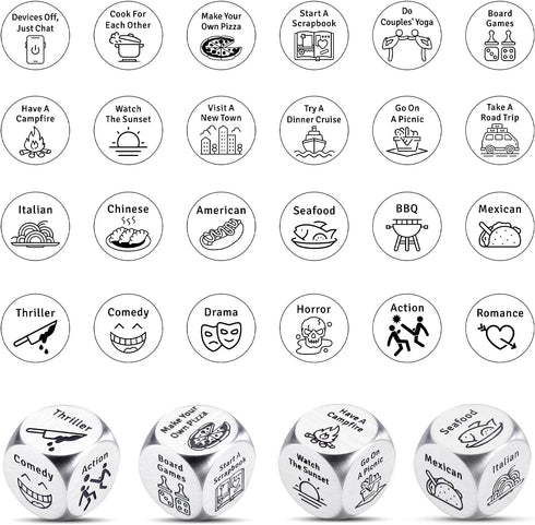 4 Anniversary Steel Gifts for Women Men PCS Food Movie Couple Date Night Dice for Her Him Wife Husband Funny Birthday