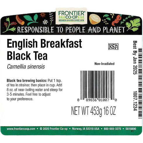 1 Frontier Herb Bulk Tea Black English Breakfast Traditional Blend, Pound